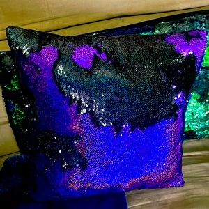 Black and purple sequin pillow